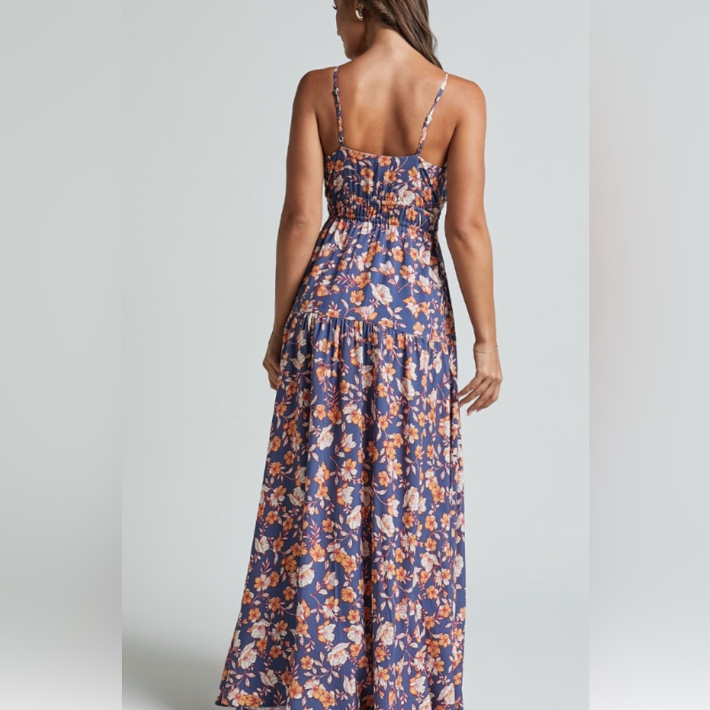 Altar'd State Navy Floral Smocked-Back Spaghetti Strap Maxi